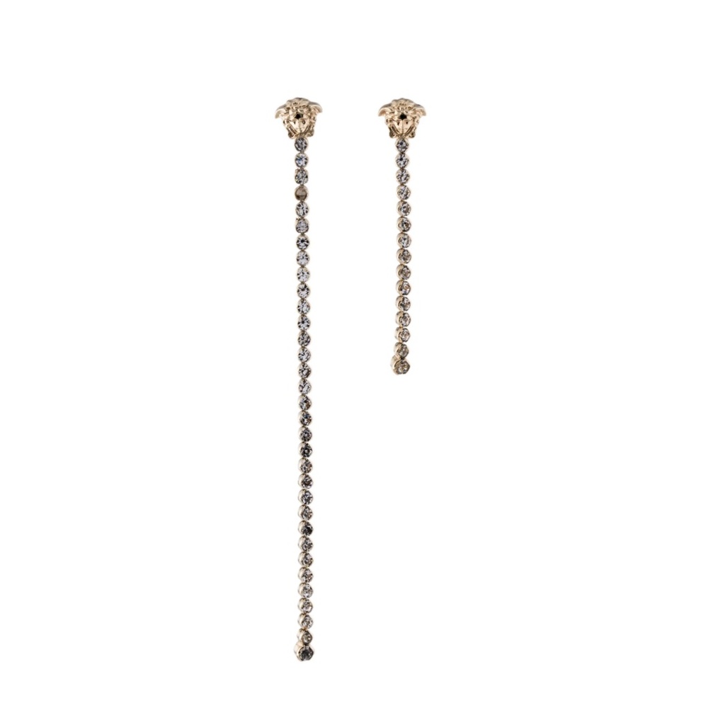Versace Crystal Gold Earrings, Long Dangle, Asymmetrical